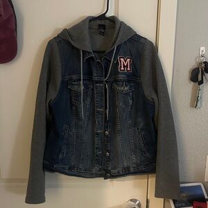 Disney Mickey  Blue Denim and Gray Varsity Jean Jacket